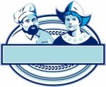 Baker And Dutch Lady Banner Oval Retro Stock Photo