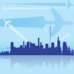 Cityscape With Aircraft Stock Photo