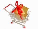 Shopping Cart With Golden Home Stock Photo