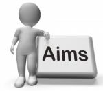 Aims Button With Character Shows Targeting Purpose And Aspiratio Stock Photo