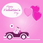 Cat Driving With Heart Balloon -  Illustration Stock Photo