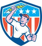 Electrician Lightning Bolt Usa Flag Cartoon Stock Photo