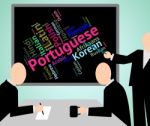 Portuguese Language Represents Speech Translate And Vocabulary Stock Photo