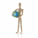 Standing Wood Model Carry The World Stock Photo
