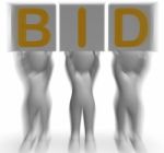 Bid Placards Shows Auction Bidder And Auctioning Stock Photo