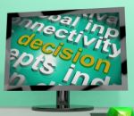 Decision Word Cloud Screen Shows Choice Or Decide Stock Photo