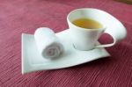 Welcoming Rolled Wet Towel Hot Thai Herb Tea Spa Stock Photo