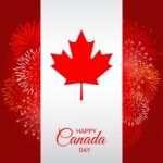 Canada Flag With Fireworks For National Day Of Canada Stock Photo