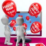 Happy New Year Balloons Show Online Celebration And Invitations Stock Photo