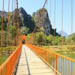 Bridge Over Song River, Vang Vieng, Laos Stock Photo