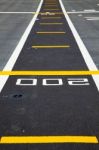 Small Runway On The Deck Of Aircraft Carrier Stock Photo