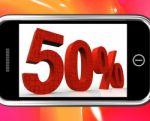 50 On Smartphone Showing Special Offers And Promotions Stock Photo