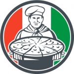 Italian Chef Cook Serving Pizza Circle Retro Stock Photo