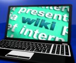 Wiki Laptop Shows Websites Knowledge Education Or Encyclopedia O Stock Photo