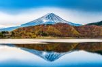 Fuji Mountain And Kawaguchiko Lake In Japan Stock Photo