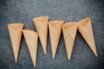 Flat Lay Ice Cream Cones Collection On Dark Stone Background . B Stock Photo