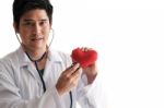 Solated Doctor Use Stethoscope To Check Up Heart Stock Photo