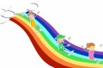 Kids Sliding On Rainbow Stock Photo