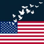 American Flag With  Flying Pigeon  For Independence Day Of Usa Stock Photo