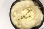 Mashed Potato With Butter Herb Thyme Rosemary Stock Photo