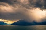 Storm Passing Over Lake Geneva In Switzerland Stock Photo