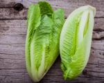 Food Background And Salad Concept With Fresh Cos Lettuce Flat La Stock Photo