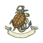 Ridley Sea Turtle On Anchor Drawing Stock Photo