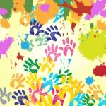 Splash Handprints Indicates Colorful Blobs And Human Stock Photo