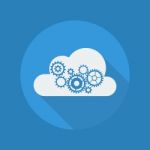 Cloud Computing Flat Icon. Cloud With Gears Stock Photo