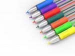 Multicolored Pens On White Copyspace Shows Felt Pens With Copy S Stock Photo