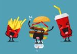 Funny Laughing French Fries And Soft Drink Character With Overwe Stock Photo