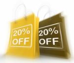 Twenty Percent Off On Bags Shows 20 Bargains Stock Photo