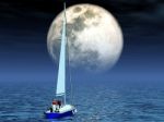Couple On Sailboat At Night Stock Photo