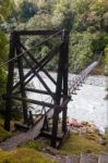 Douglas Swing Bridge At Fox Glacier In Westland Tai Poutini Nati Stock Photo