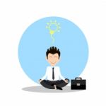 Businessman Thinking During Meditation, Cartoon Flat Background Stock Photo