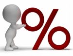 Percent Sign With 3d Man Showing Percentage Or Reductions Stock Photo