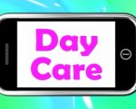 Day Care On Phone Shows Children's Or Toddlers Play Stock Photo