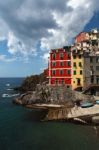 Riomaggiore View, Gulf Of 5 Terre E Stock Photo