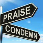 Praise Condemn Signpost Shows Approval Or  Disapproval Stock Photo