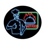 Chef Thumbs Up Hot Food Oval Neon Sign Stock Photo