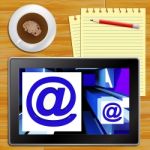 At Symbol Tablet Showing Email Messages 3d Illustration Stock Photo