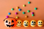 Halloween Jack O Lantern Bucket With Candy Stock Photo
