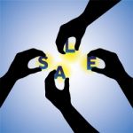 Concept Graphic- People Hands Silhouette Arranging Sale Word Stock Photo
