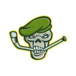Green Beret Skull Ice Hockey Mascot Stock Photo
