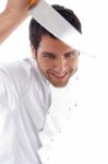 Male Chef Holding Knife Stock Photo