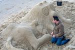 Creating A Sand Sculpture Stock Photo