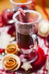 Mulled Wine With Spices And Gingerbread Cookies Stock Photo