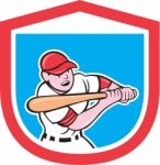 Baseball Player Batting Shield Cartoon Stock Photo