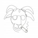Billy Goat Wearing Sunglasses Cigar Continuous Line Stock Photo