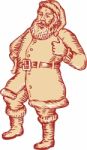 Santa Claus Father Christmas Thumbs Up Etching Stock Photo